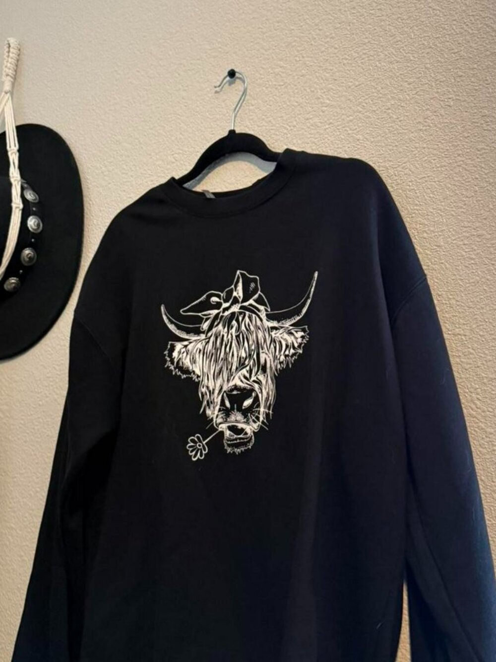 Black cow crewneck sweatshirt